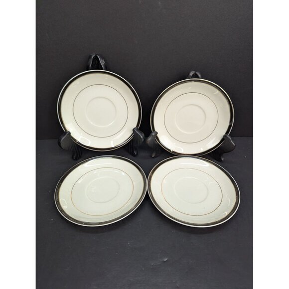 Ivory China Mikasa M2004 Trafalgar Black Rim 5 3/4" Saucer Replacement Set of 4 - Picture 2 of 9